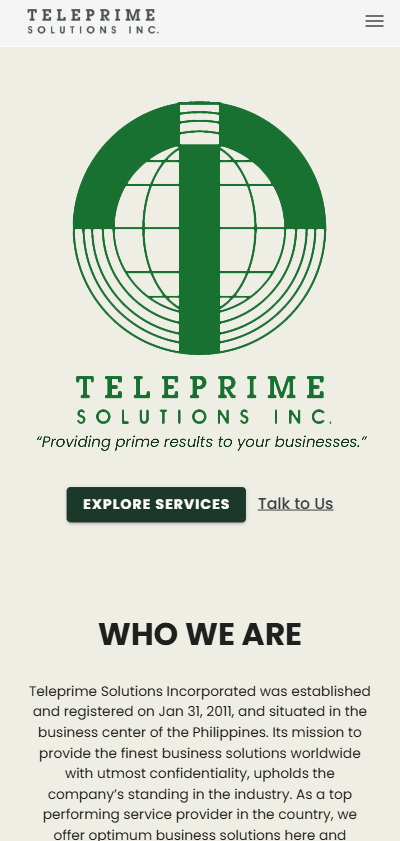 Teleprime Solutions Inc. — mobile preview